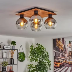 Plafonnier - Verre Koyoto Écru, Noir, 4 lumières