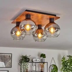 Plafonnier - Verre Koyoto Écru, Noir, 4 lumières