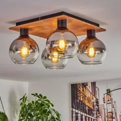 Plafonnier - Verre Koyoto Écru, Noir, 4 lumières