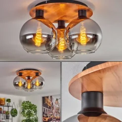 Plafonnier - Verre Koyoto Écru, Noir, 3 lumières