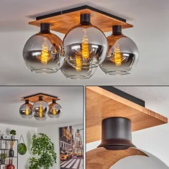 Plafonnier - Verre Koyoto Écru, Noir, 4 lumières