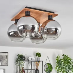 Plafonnier - Verre Koyoto Écru, Noir, 4 lumières