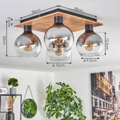 Plafonnier - Verre Koyoto Écru, Noir, 4 lumières