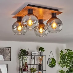 Plafonnier - Verre Koyoto Écru, Noir, 4 lumières