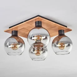 Plafonnier - Verre Koyoto Écru, Noir, 4 lumières