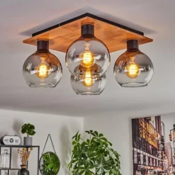 Plafonnier - Verre Koyoto Écru, Noir, 4 lumières