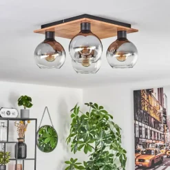 Plafonnier - Verre Koyoto Écru, Noir, 4 lumières