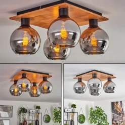 Plafonnier - Verre Koyoto Écru, Noir, 4 lumières