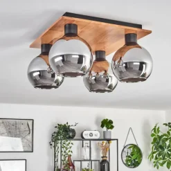 Plafonnier - Verre Koyoto Écru, Noir, 4 lumières