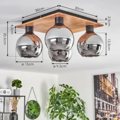 Plafonnier - Verre Koyoto Écru, Noir, 4 lumières