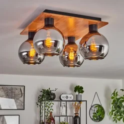 Plafonnier - Verre Koyoto Écru, Noir, 4 lumières