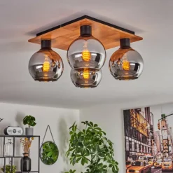 Plafonnier - Verre Koyoto Écru, Noir, 4 lumières