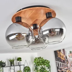 Plafonnier - Verre Koyoto Écru, Noir, 3 lumières