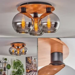 Plafonnier - Verre Koyoto Écru, Noir, 3 lumières