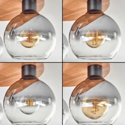 Plafonnier - Verre Koyoto Écru, Noir, 5 lumières