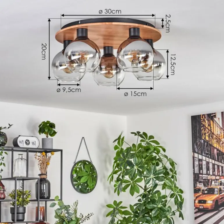 Plafonnier - Verre Koyoto Écru, Noir, 5 lumières