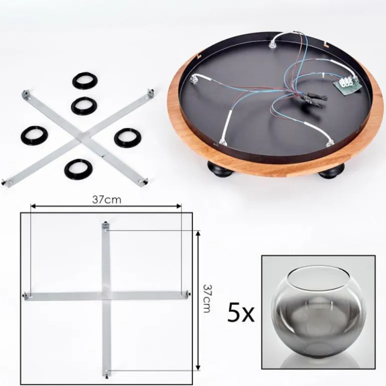 Plafonnier - Verre Koyoto Écru, Noir, 5 lumières