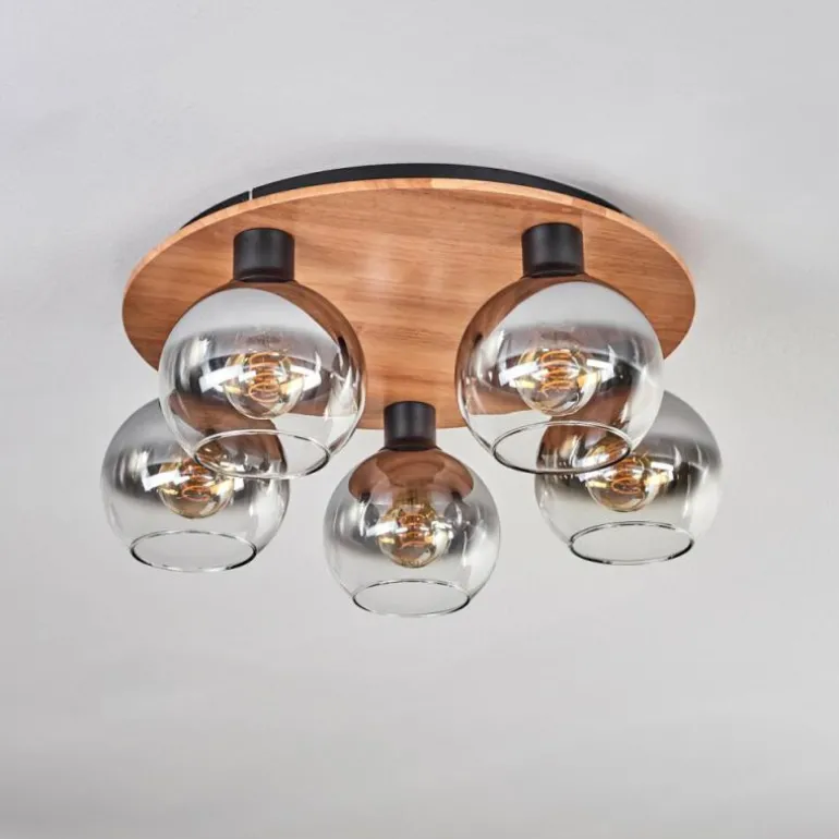 Plafonnier - Verre Koyoto Écru, Noir, 5 lumières