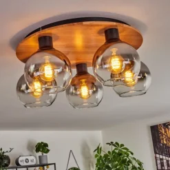 Plafonnier - Verre Koyoto Écru, Noir, 5 lumières