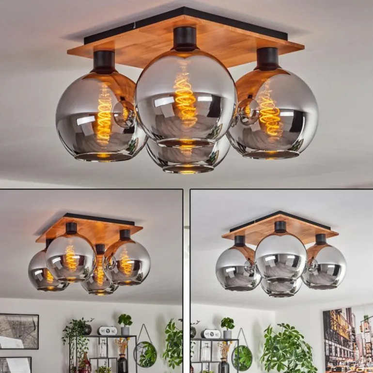 Plafonnier - Verre Koyoto Écru, Noir, 4 lumières