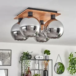 Plafonnier - Verre Koyoto Écru, Noir, 4 lumières