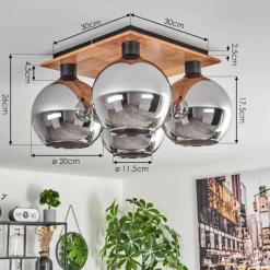 Plafonnier - Verre Koyoto Écru, Noir, 4 lumières