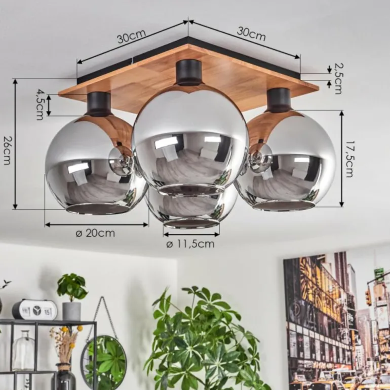 Plafonnier - Verre Koyoto Écru, Noir, 4 lumières