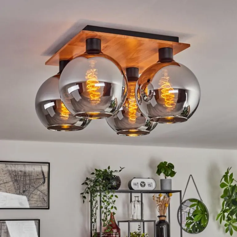 Plafonnier - Verre Koyoto Écru, Noir, 4 lumières