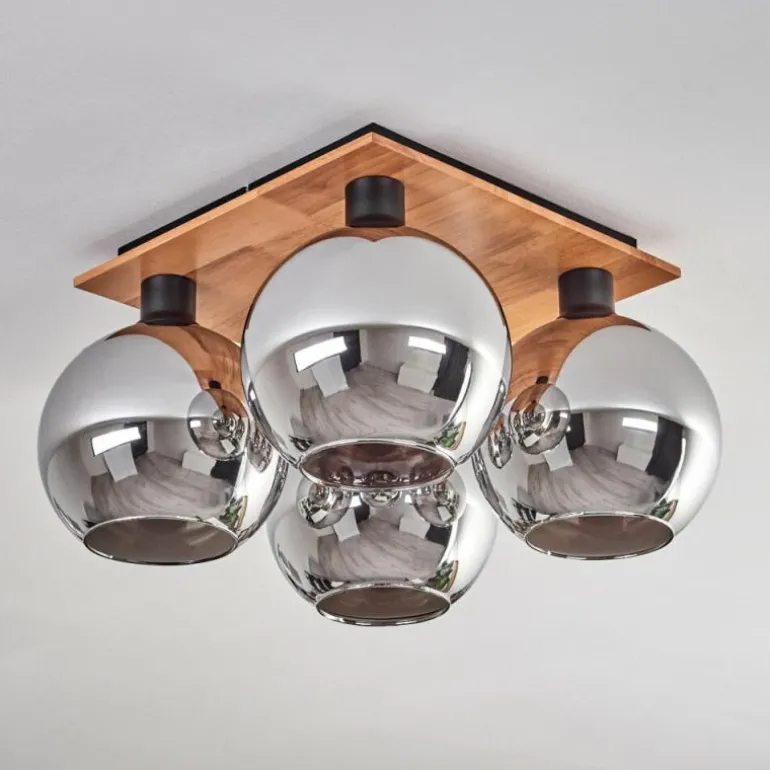 Plafonnier - Verre Koyoto Écru, Noir, 4 lumières