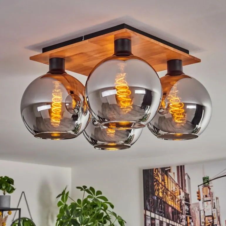 Plafonnier - Verre Koyoto Écru, Noir, 4 lumières