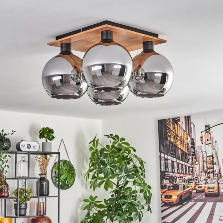 Plafonnier - Verre Koyoto Écru, Noir, 4 lumières