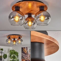 Plafonnier - Verre Koyoto Écru, Noir, 3 lumières