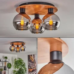 Plafonnier - Verre Koyoto Écru, Noir, 3 lumières