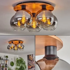 Plafonnier - Verre Koyoto Écru, Noir, 5 lumières