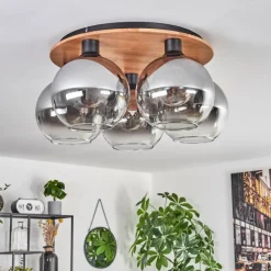 Plafonnier - Verre Koyoto Écru, Noir, 5 lumières