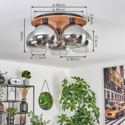 Plafonnier - Verre Koyoto Écru, Noir, 5 lumières