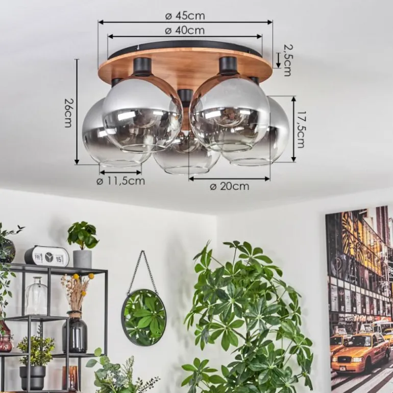 Plafonnier - Verre Koyoto Écru, Noir, 5 lumières