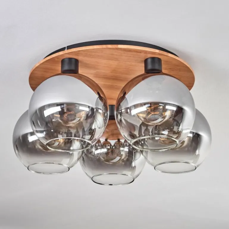 Plafonnier - Verre Koyoto Écru, Noir, 5 lumières