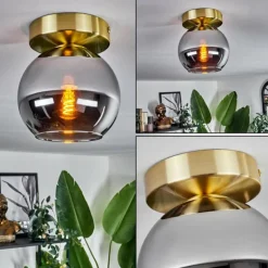 Plafonnier - Verre Koyoto Laiton, Noir, 1 lumière