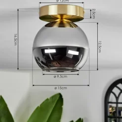 Plafonnier - Verre Koyoto Laiton, Noir, 1 lumière