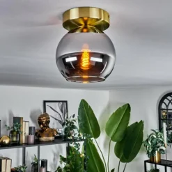 Plafonnier - Verre Koyoto Laiton, Noir, 1 lumière