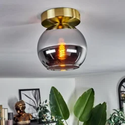 Plafonnier - Verre Koyoto Laiton, Noir, 1 lumière