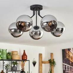 Plafonnier - Verre Koyoto Chrome, Fumé, 5 lumières