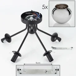 Plafonnier - Verre Koyoto Chrome, Fumé, 5 lumières