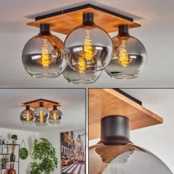 Plafonnier - Verre Koyoto Écru, Noir, 4 lumières