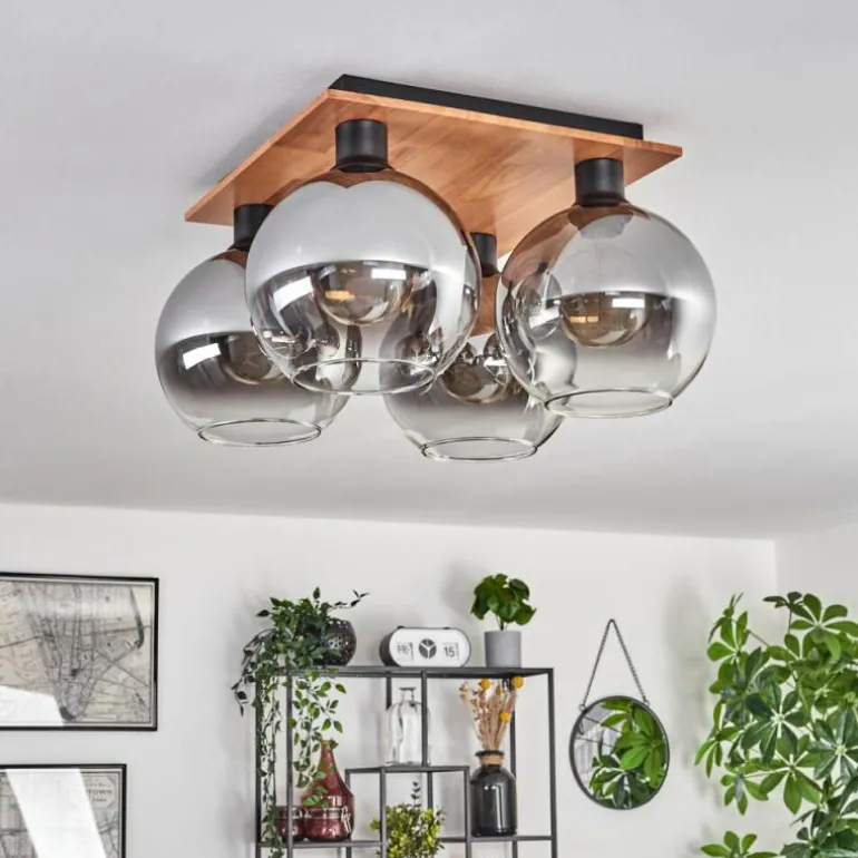 Plafonnier - Verre Koyoto Écru, Noir, 4 lumières