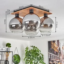 Plafonnier - Verre Koyoto Écru, Noir, 4 lumières