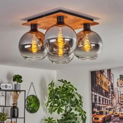 Plafonnier - Verre Koyoto Écru, Noir, 4 lumières