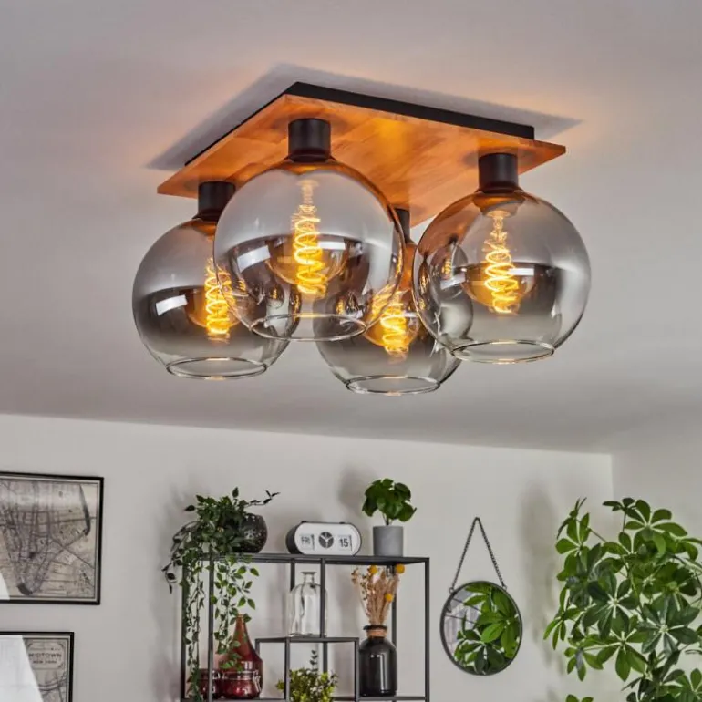 Plafonnier - Verre Koyoto Écru, Noir, 4 lumières