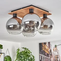 Plafonnier - Verre Koyoto Écru, Noir, 4 lumières